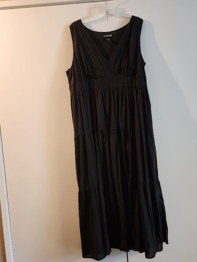 Lane Bryant Black Cotton Tiered V Neck Maxi Length Summer Dress 28